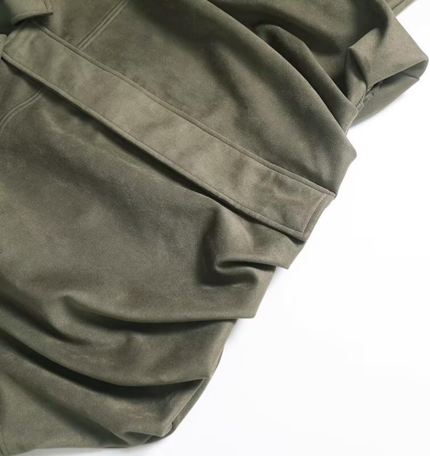 Womens Bomber Jacket Oversized Faux Suede Cropped Coat Batwing Sleeve Trendy Fall Zip Up Motorcycle Outerwear - Image 4