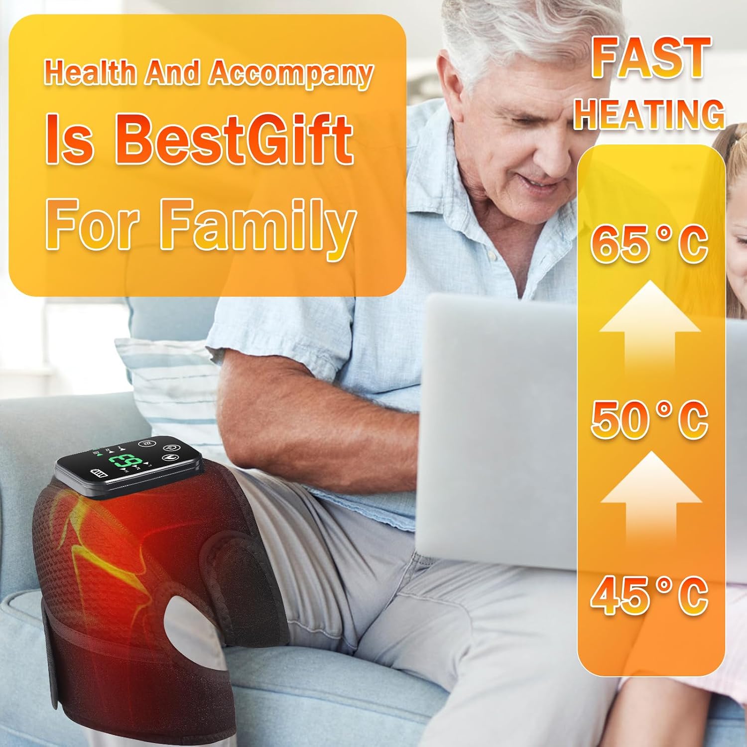 Knee Massager, Cordless Heated Knee Support Wrap with Massage, Rechargeable Heating Massager Wrap with Infrared and Vibration for Elbow/Shoulder Relax, Arthritis/Joint Stiff/Muscle Strain