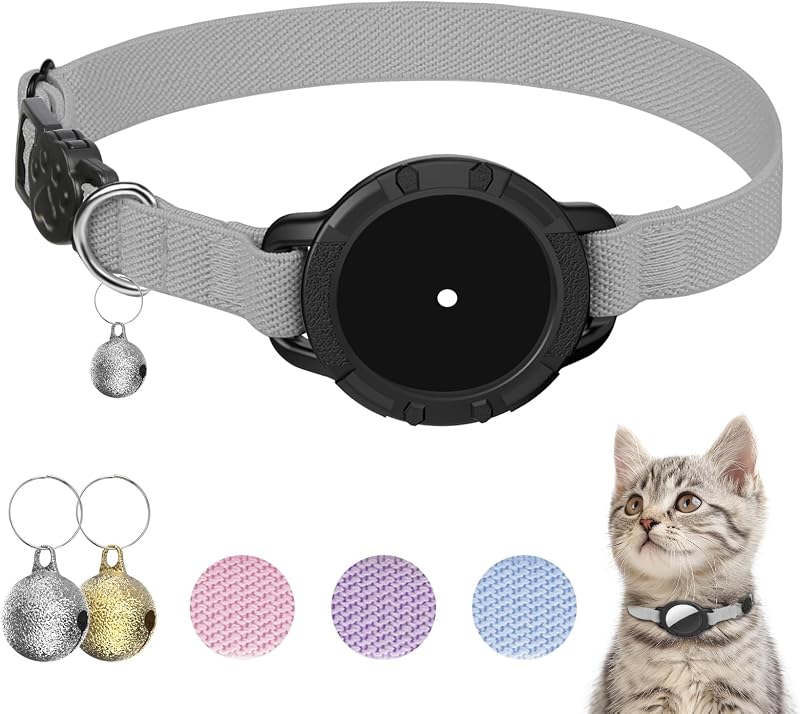 Coleira para Gatos com Suporte para AirTag, Ajustável e com Sino sucegi