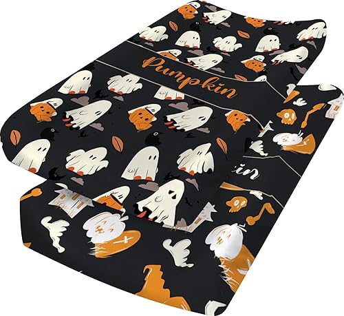 Funda personalizada para cambiador de pañales con estampado de calabaza fantasma negro de Halloween, sábanas personalizadas para cambiar pañales con