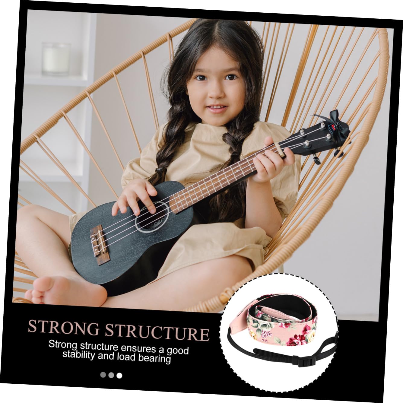 DECHOUS Verstellbarer Zufälliger Hawaii Ukulelengurt aus Stil im Nylon Hoher mit Faltbeständigkeit Rosa Farbe Geeignet für Kinder und Erwachsene bei Auftritten oder Jedem Anlass