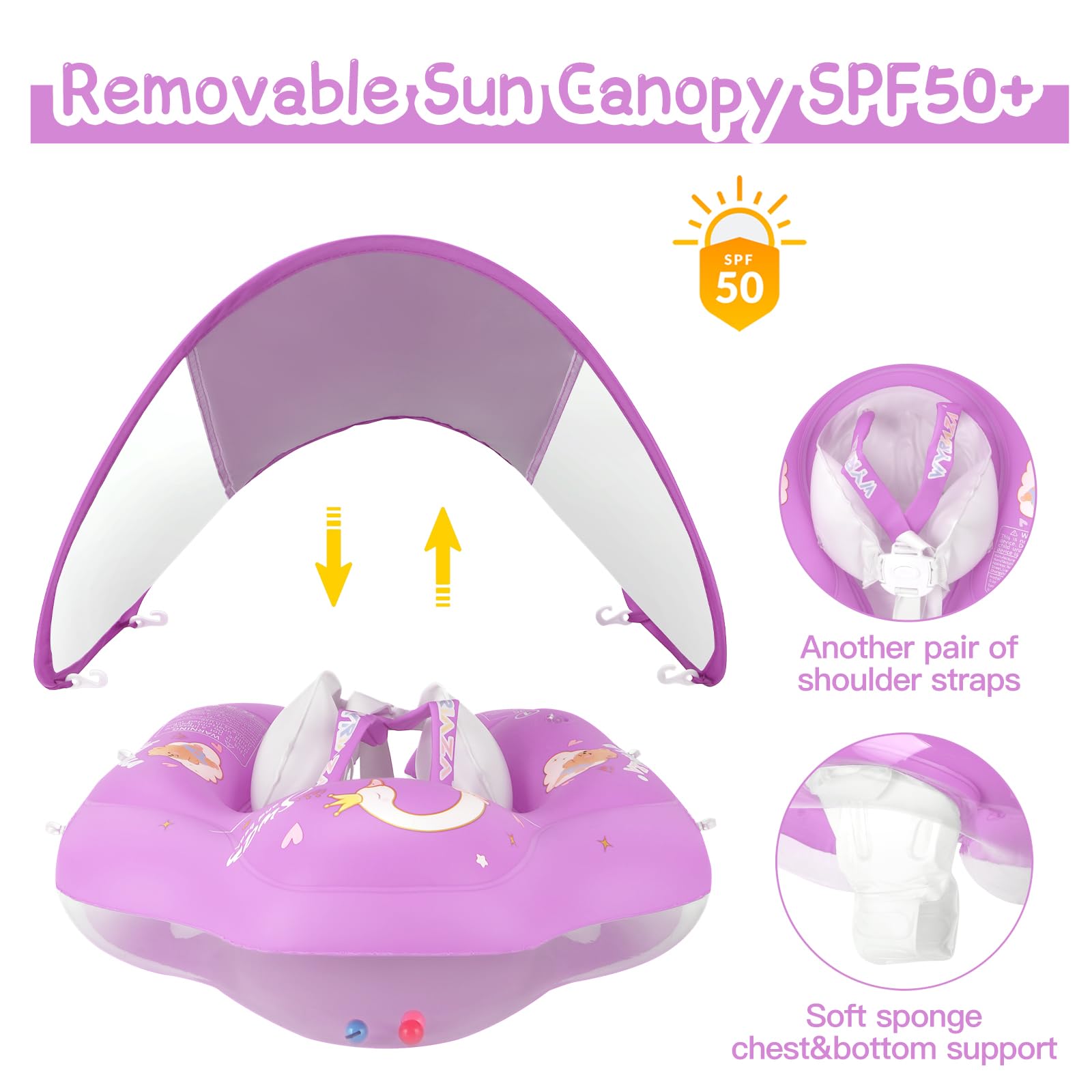 WYRIAZA Baby Float with Canopy, Baby Pool Float with Canopy, Toddler Floaties with UPF50+ Sun Protection, Safety Seat, Infant Pool Floatie for Toddler Kids Aged 3-36 Months