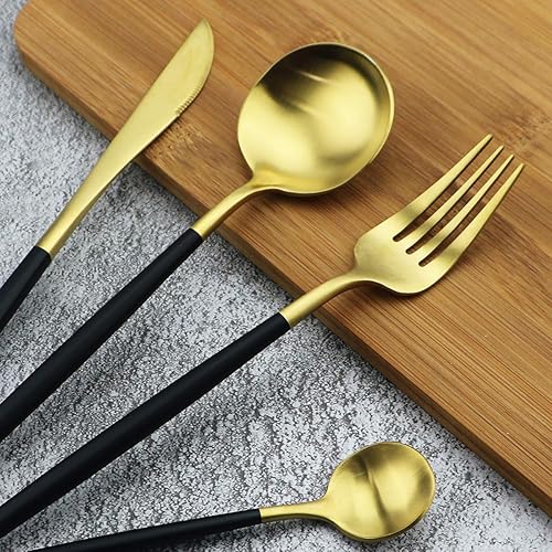 Miniatura 46 de Gugrida - Juego de cubiertos de lujo de 24 piezas de acero inoxidable 18/10 con acabado satinado, cubiertos de vajilla incluye cuchillo, tenedor