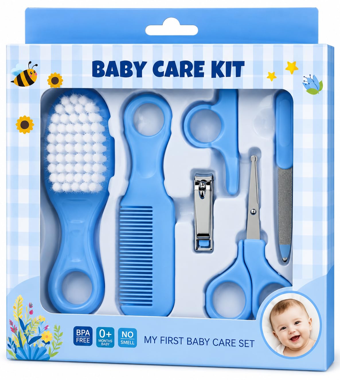 Bloomish Baby Care Grooming Kit 6 in 1 for Newborn & Toddler | Baby Hygiene Set with Soft Hair Brush, Comb, Nail Clipper, Safety Scissors, Nail File & Clipper Cover | Infant Grooming Essentials-image-6