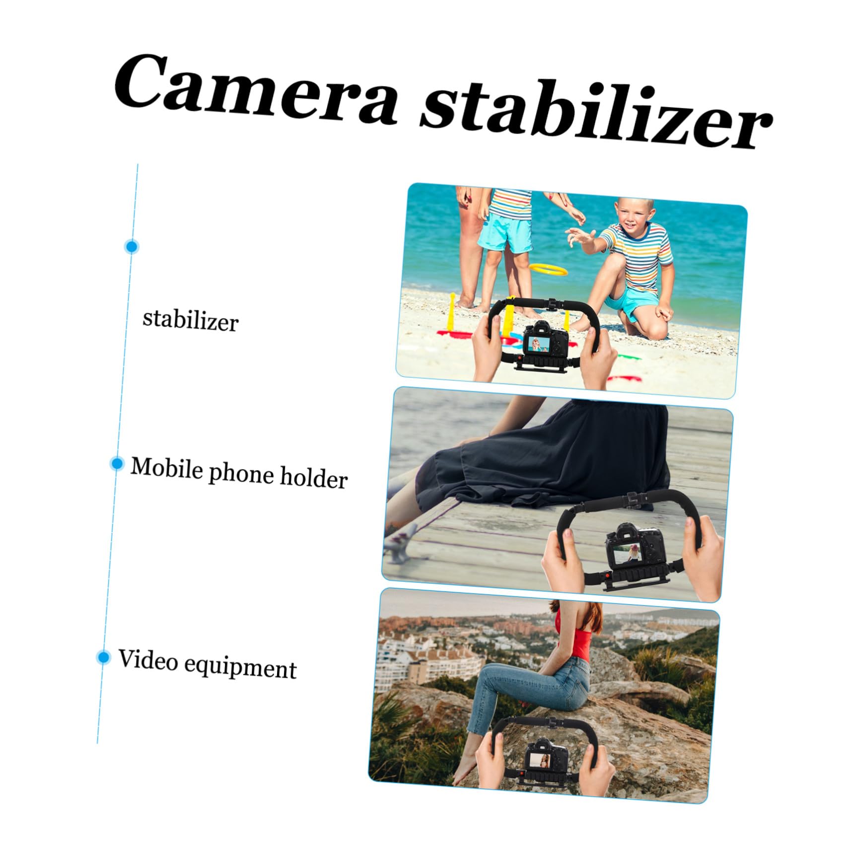 Stabilizzatore per Videocamera Portatile Pieghevole Nero | Impugnatura Manuale, 3 Attacchi Hot Shoe, Foro 1/4 Pollice, per Dv e Fotocamera Reflex