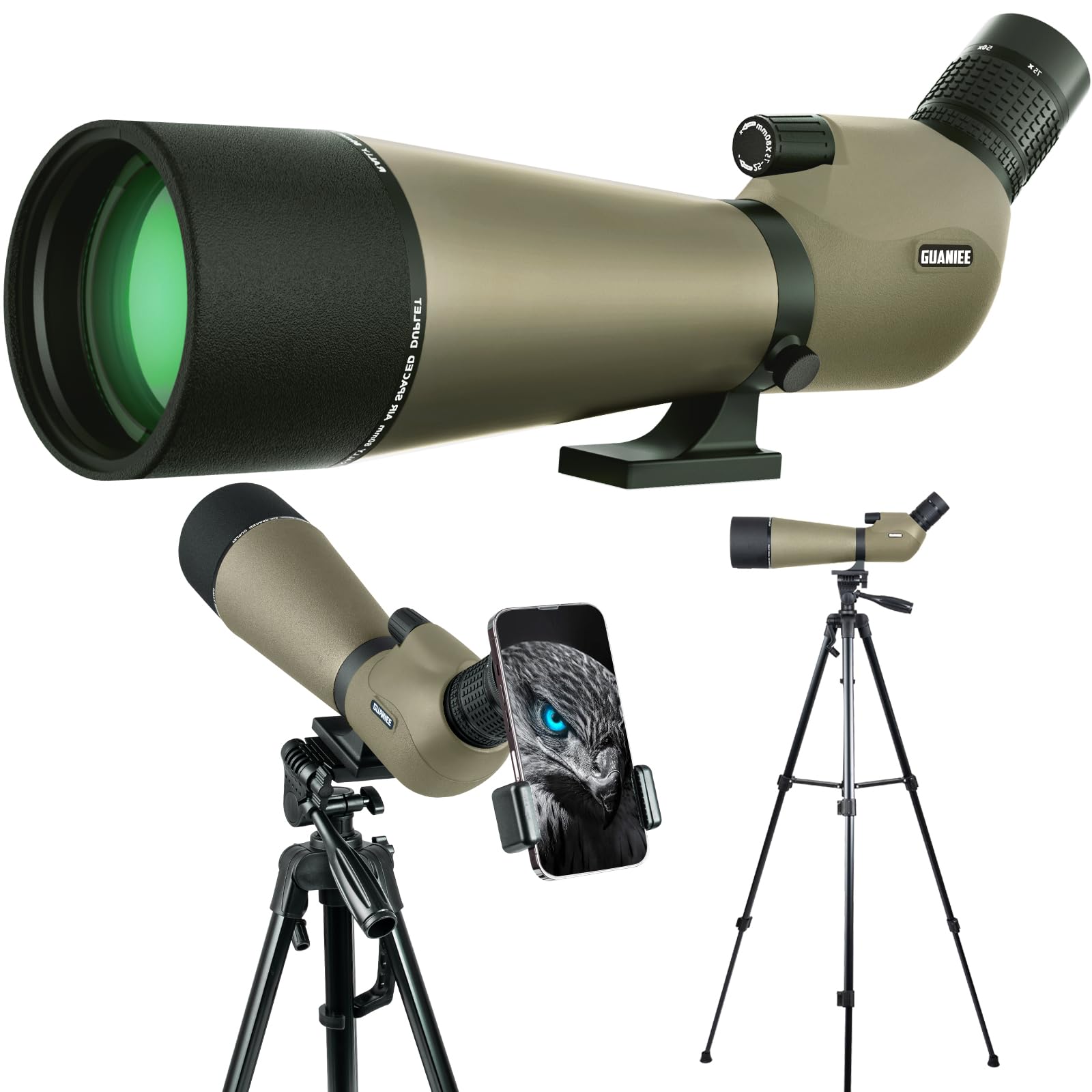 GUANIEE 25-75x80 Spotting Scope for Target Shooting with Upgraded Tripod Carrying Bag and Phone Adapter Spotter Scope for Bird Watching, Wildlife