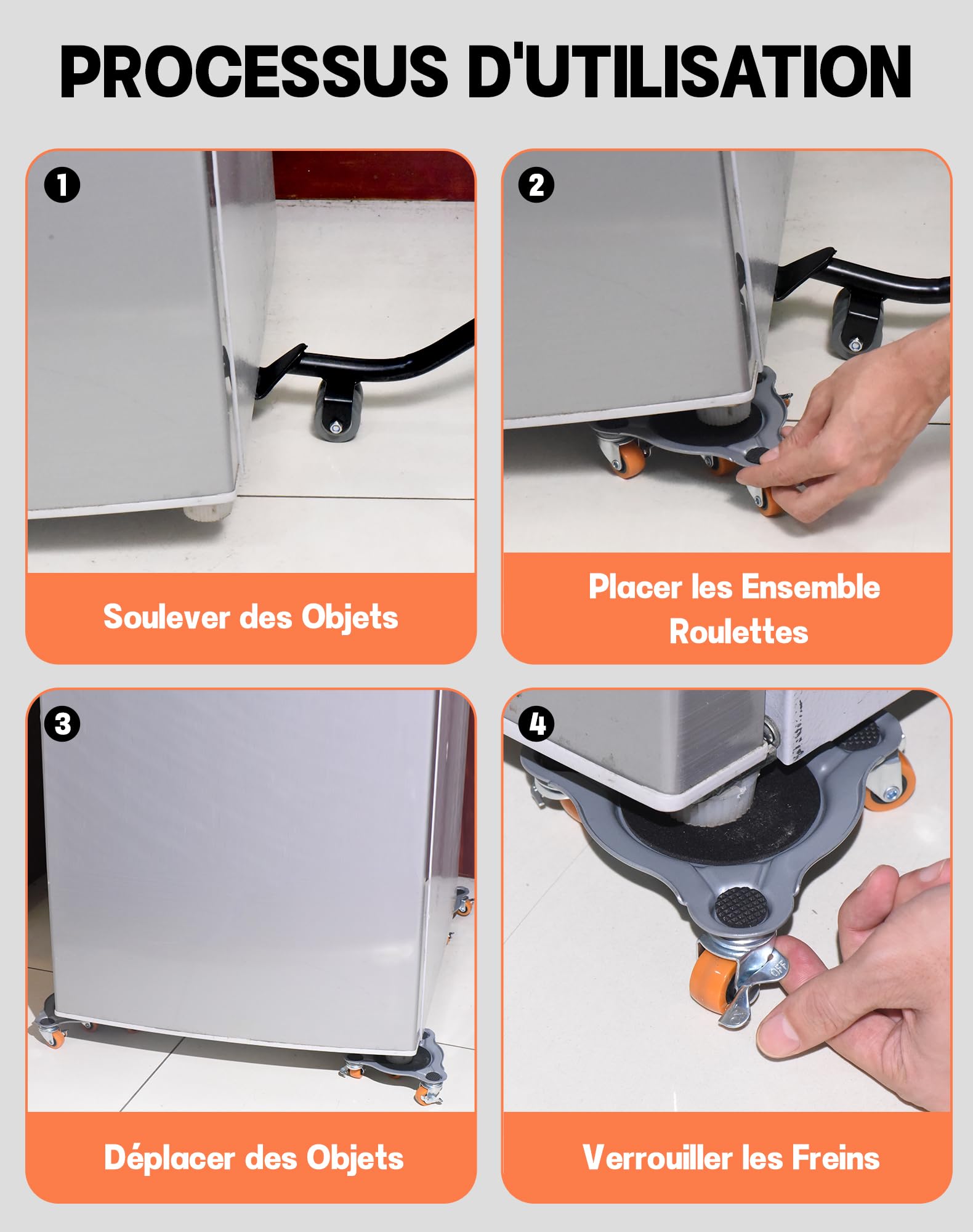 Sollevatore Mobili Pesanti Carico Fino a 400kg Set Sposta Mobili Pesanti Con Ruote Girevoli Robuste 360°, Freno Spostamento per Spostare Mobili, Frigoriferi e Lavatrici