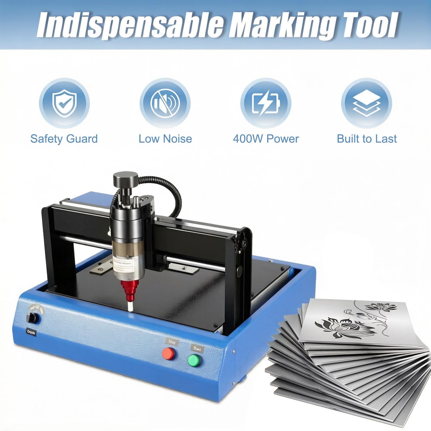 Dot Peen Machine de marquage en métal, graveur électrique 400 W pour plaques en acier, zone de gravure de 200 x 150 mm, vitesse de 5,1 cm