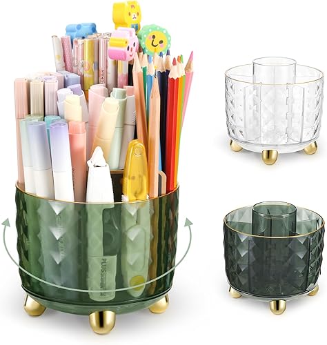 Portalápices transparente para escritorio, organizador de escritorio giratorio de 360, organizador de escritorio con 6 ranuras para lápices, para
