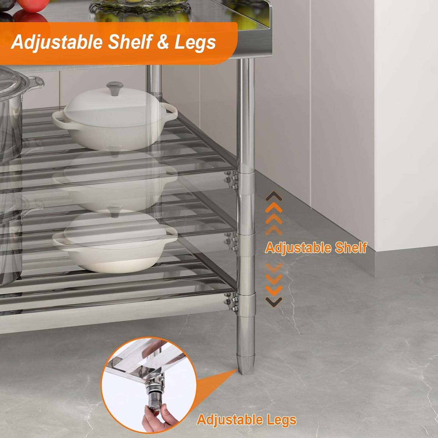 GAOMON 36 x 30 Inch Stainless Steel Work Table, Commercial Prep Heavy-Duty Stainless Steel Kitchen Island with Backsplash and Undershelf, for Kitchen Restaurant