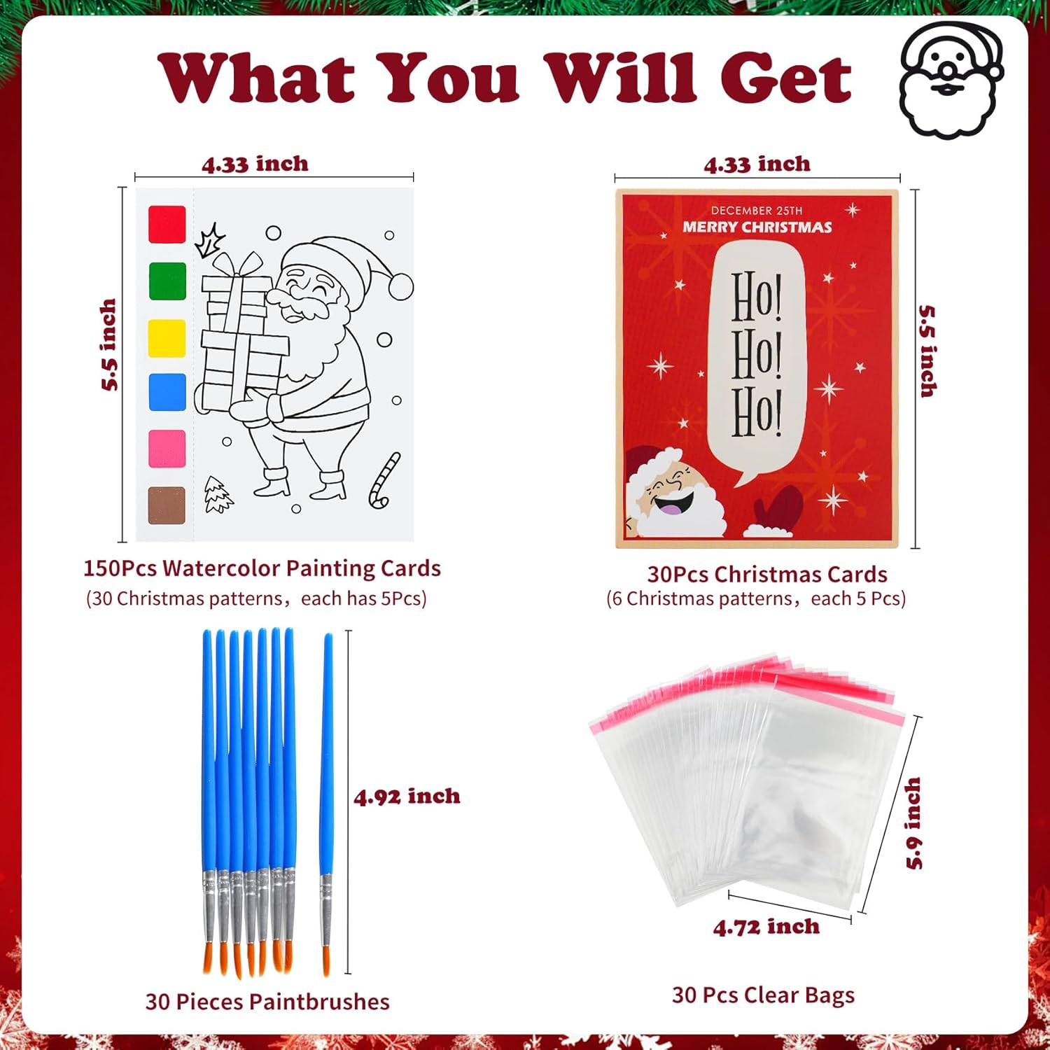 Rotu Christmas Party Favors for Kids - Stocking Stuffers for Kids - Christmas Gifts for Kid, Watercolor Coloring Books with Xmas Cards, Xmas Crafts Classroom Prizes Paint Set, 30 Pack(240 PCS) - Image 6