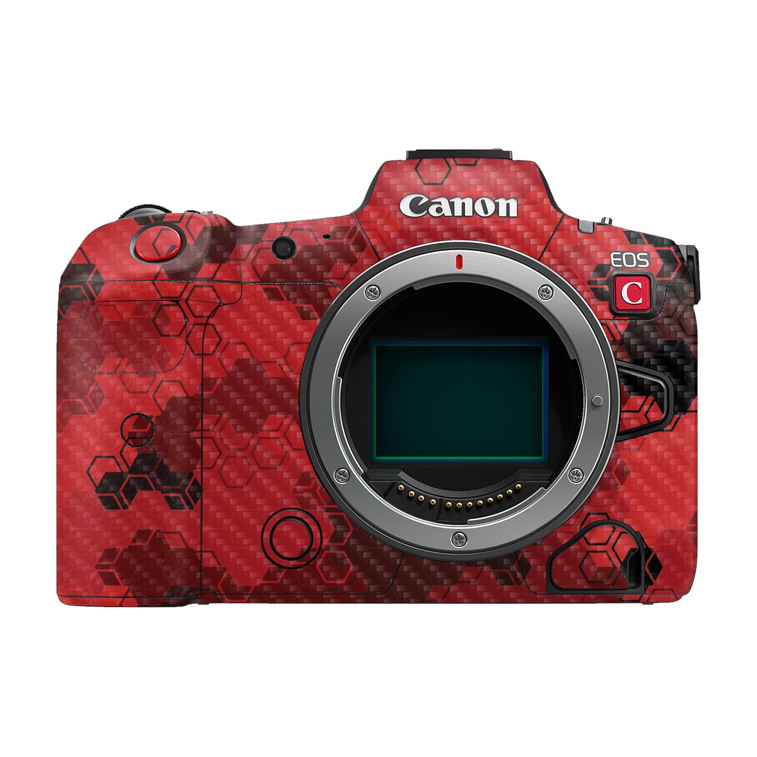 Carbon Fiber Camera Skin Compatible with Canon EOS R5C (2022) - Red Hexa Camo - Premium 3M Vinyl Protective Wrap Decal Cover - Easy to Apply | Crafted in the USA by MightySkins