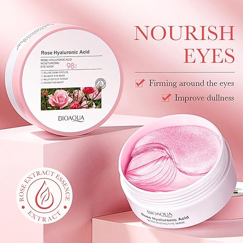 Miniatura 2 de BIOAQUA Rosa ácido hialurónico hidratante máscara de ojos círculos oscuros elimina bolsas de ojos hidratación piel 2.82 oz (60pcs30pairs)