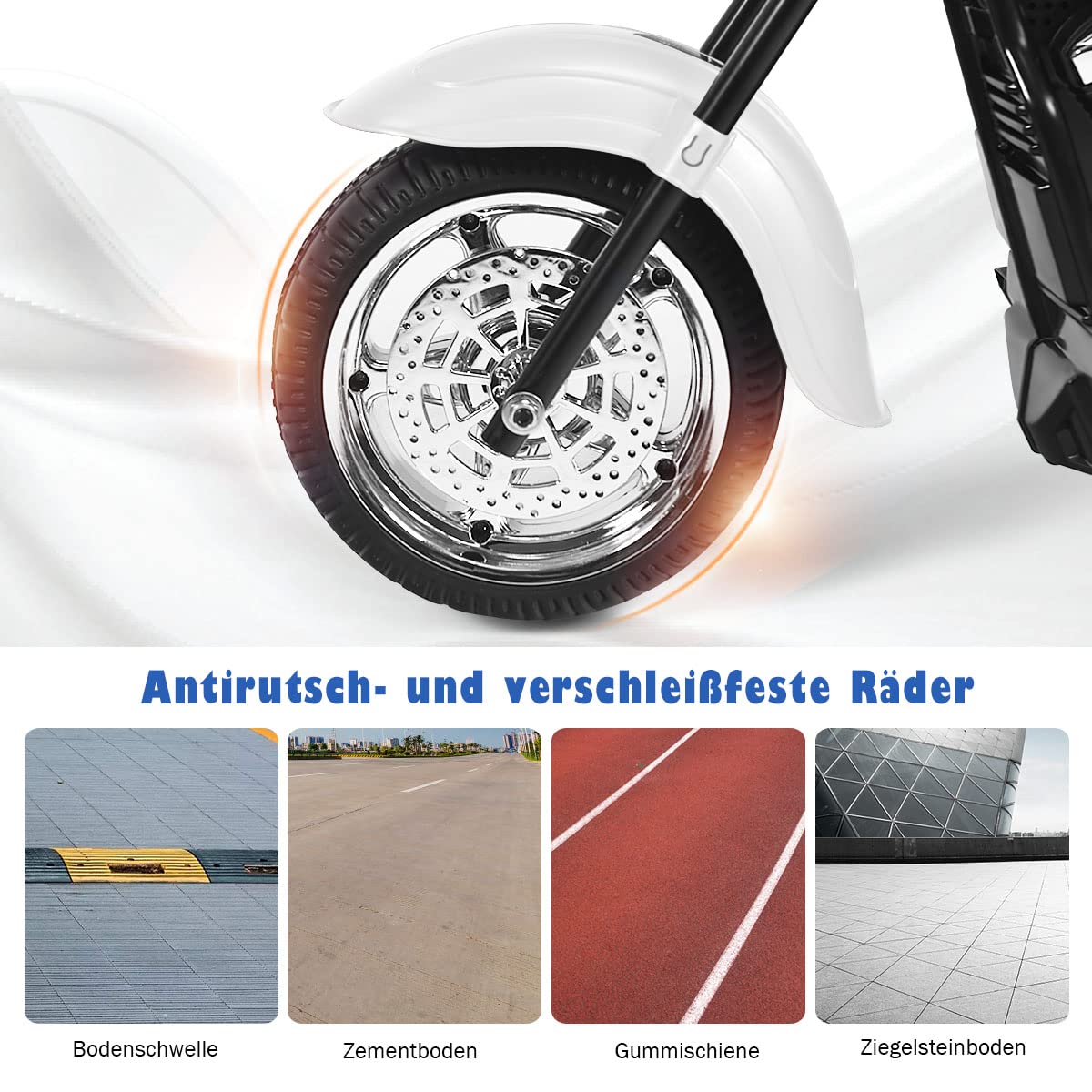 COSTWAY 6V Kinder Motorrad Elektro, Kindermotorrad mit verstellbaren Scheinwerfer & Vorwärts,-Rückwärtsfunktion, Dreirad Elektromotorrad mit Sound & Hupe, 2,5-3 km/h, für Kinder ab 3 Jahren(Weiß)