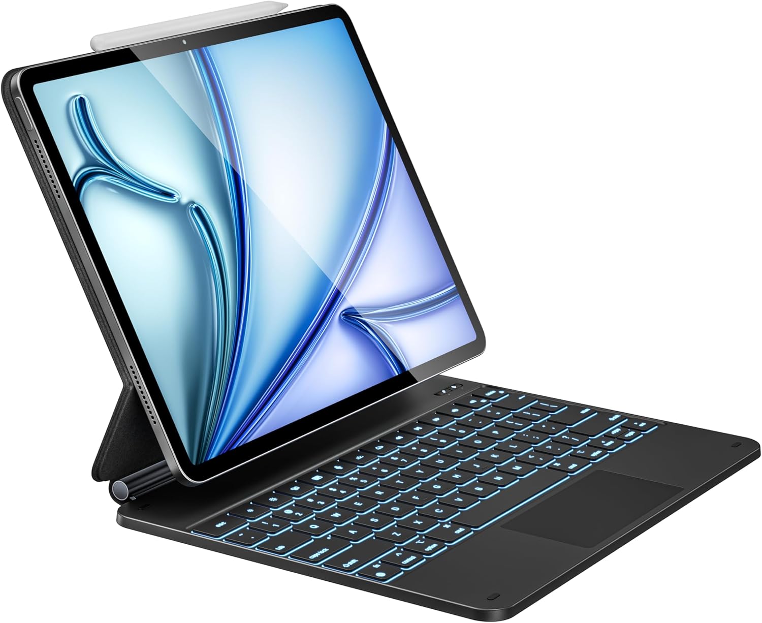 OQTIQ Keyboard Case for iPad Air 13 inch (M4 2026/M3 2025/M2 2024) & iPad Pro 12.9 inch (6/5/4 Gen), Magic Keyboard Case with Pencil Holder, Precision Glass Trackpad, 11-Color Backlit Keys, Black
