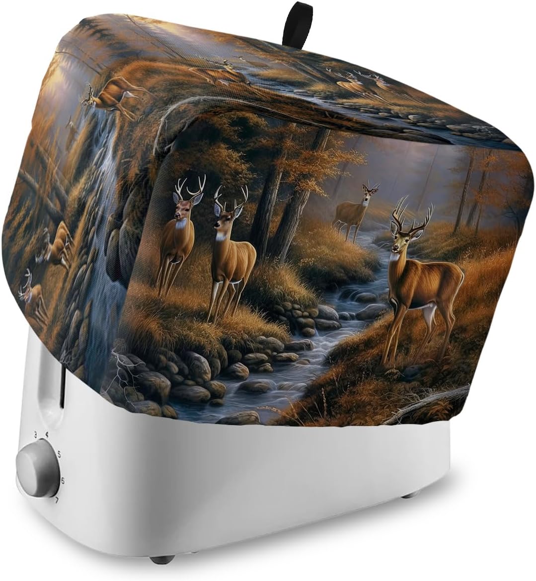 Toaster Cover 2 Slice Forest River Bread Toaster Oven Cover with Pockets Deer Dustproof Bakeware Protector Small Kitchen Appliance Dust Covers and Fingerprint Protection for Women Gift