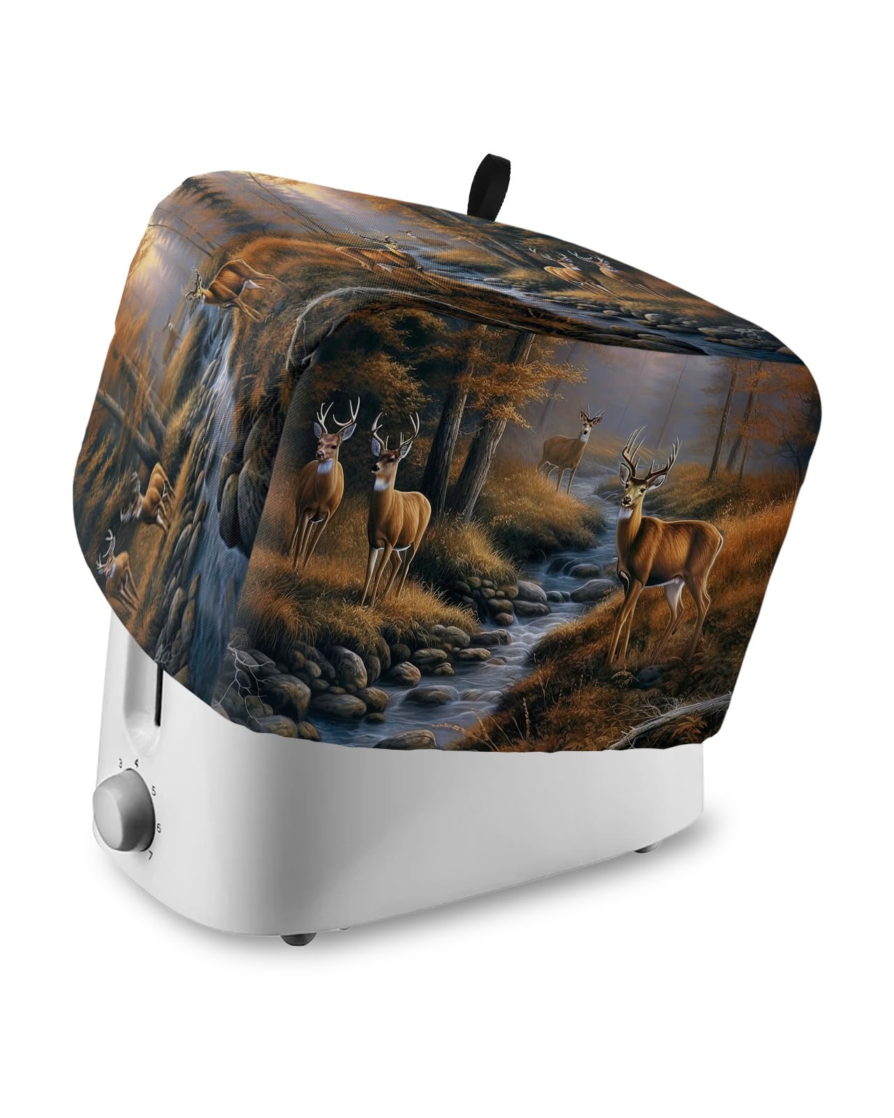Toaster Cover with Pockets Forest River Bread 4 Slice Toaster Oven Covers for Kitchen, Deer Dustproof Cover for Small Appliance Cover and Fingerprint Protection, Bread Machine Cover