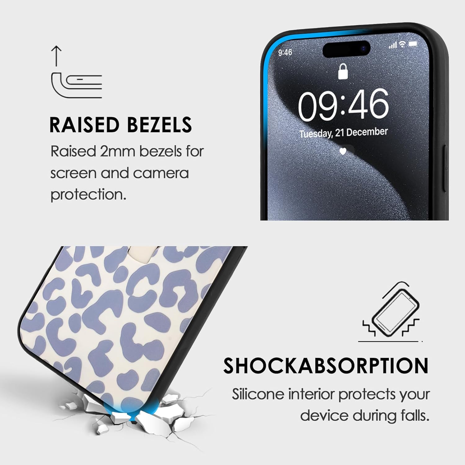 Compatible with iPhone 15 Pro Max Case with Finger Hand Strap Kickstand, Trendy Cool Leopard Cheetah Print Phone Case for Women Men, Full Camera Protection Shockproof Protective Cover, White - Image 2
