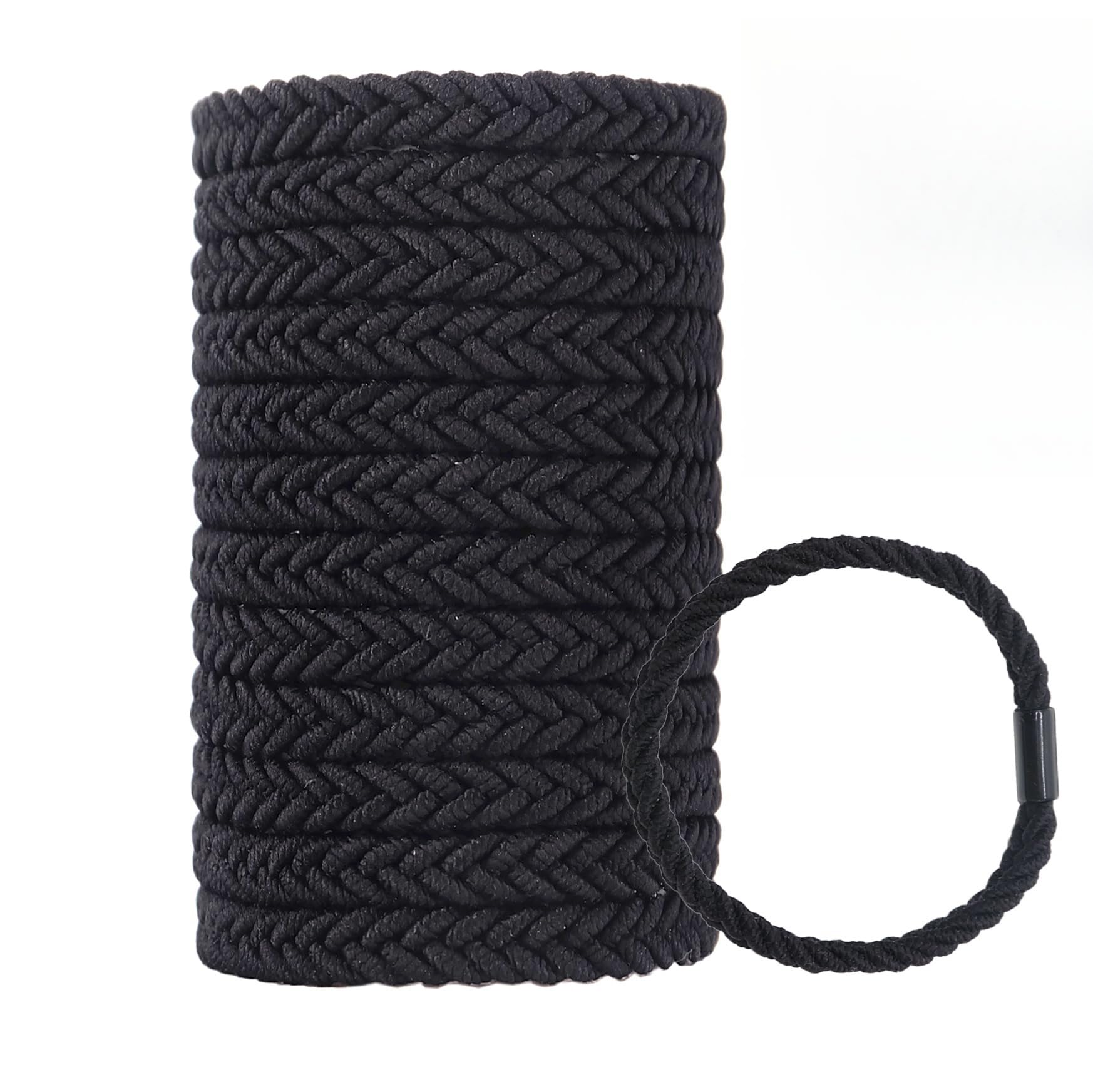 Large Braided Mens Hair Ties, for Longhairs Men Bun,Thick Black Pony Tails Ties for Women,Guys, Bracelet Hair Tie,For Thick and Thin Hair,12 Packs,Durable (Black)