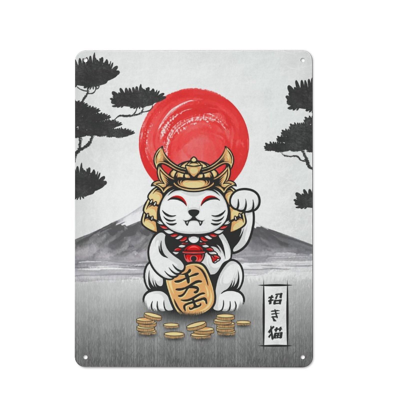 Junmoney Lucky Cat Japan Art 40X30cm Vintage Metal Plaque With For Garage Or Workshop, A Christmas Gift For People Styling Garage And Workshop