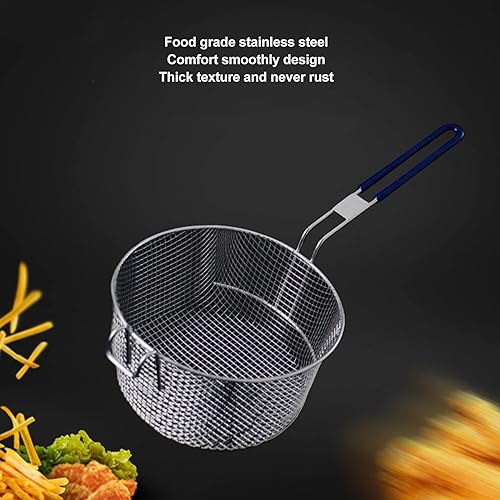 Miniatura 5 de Colador de tamiz de acero inoxidable, mango largo, reutilizable, resistente a la corrosión, red para freír, cestas de presentación de alimentos,