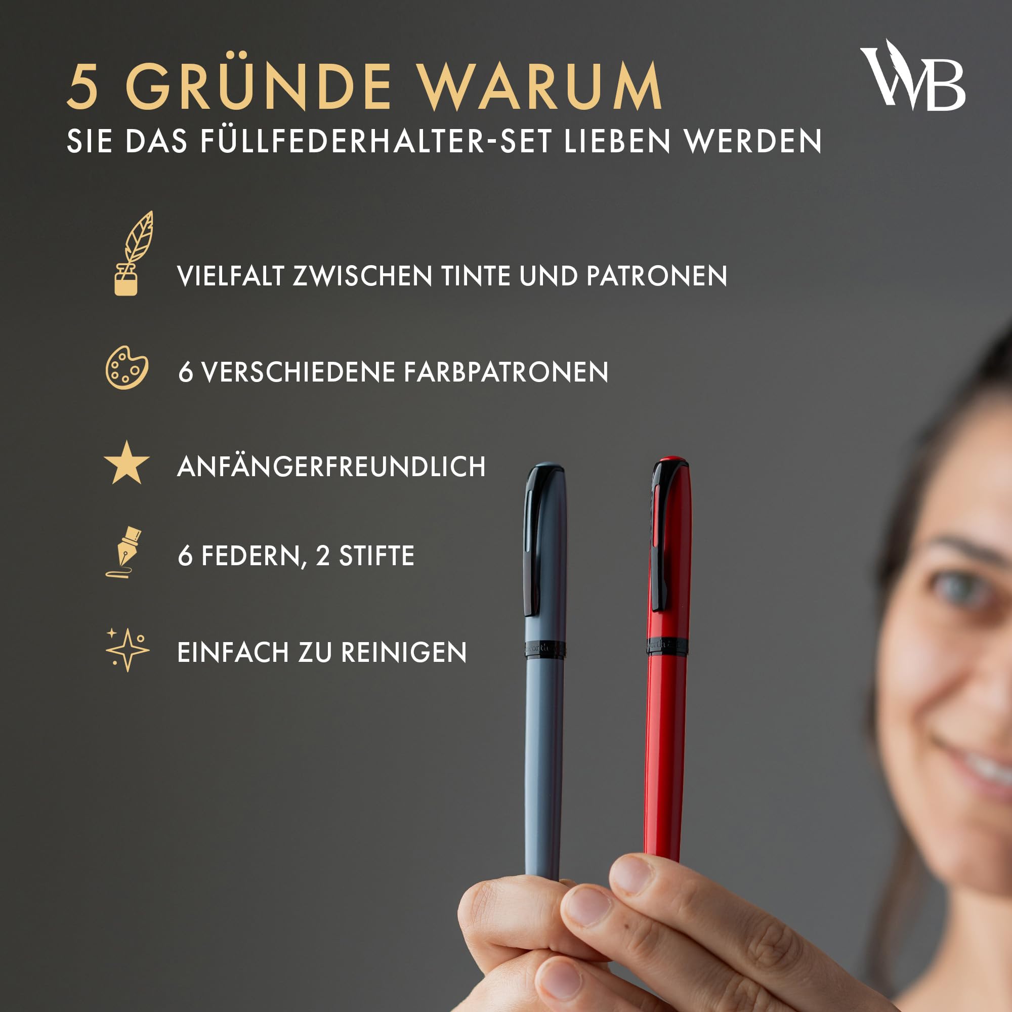Wordsworth & Black Füller Set für Anfänger, Kalligraphie, Grün | Füllfederhalter, Pinselstift + 5 Federn, 60 Tintenpatronen + Tintenfass, Konverter, Journaling, Geschenk für Männer & Frauen