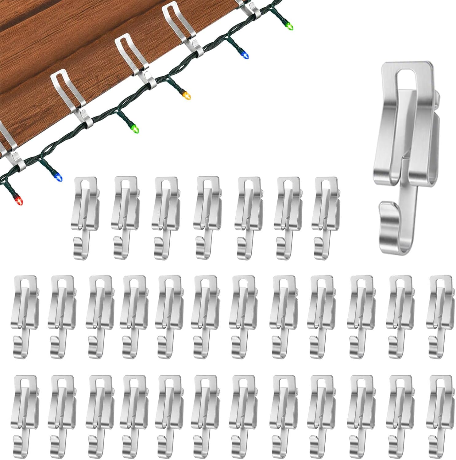 100PCS Metal Roof Christmas Light Clips, Gutter Hanger Hooks