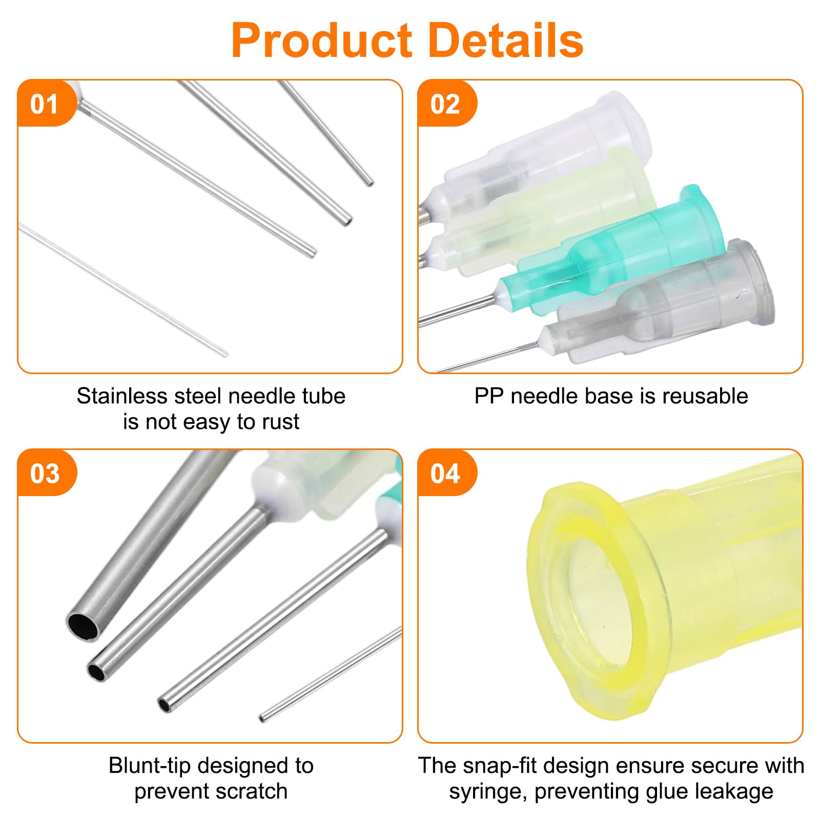 uxcell Agujas dispensadoras de punta roma, 150 unidades de 0.5 pulgadas, 25 g, dispensador de líquido de punta de aguja de acero inoxidable para aplicador de aceite industrial o pegamento, color