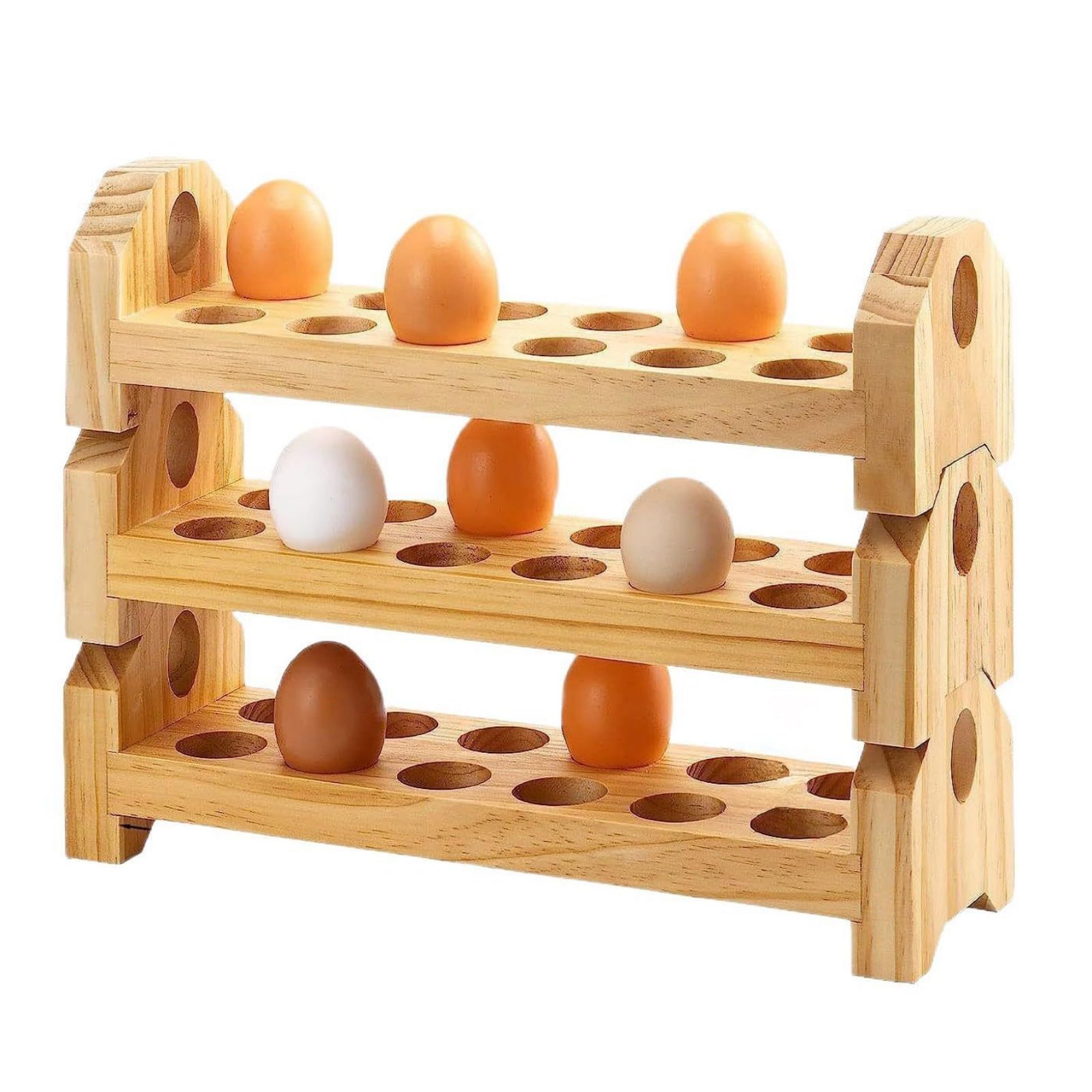 Soporte de madera de 3 capas para exhibición de huevos para encimera de cocina, ahorro de espacio, estante de almacenamiento de huevos de escritorio