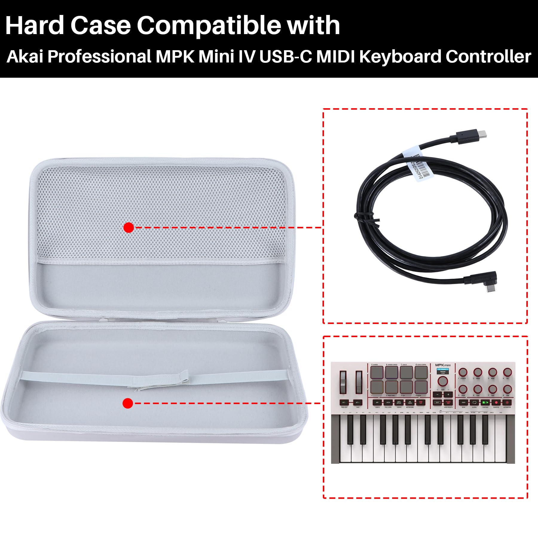 Lebakort Duro Caja Estuche Funda para Akai Professional MPK Mini IV Teclado Controlador MIDI USB-C (Grau)