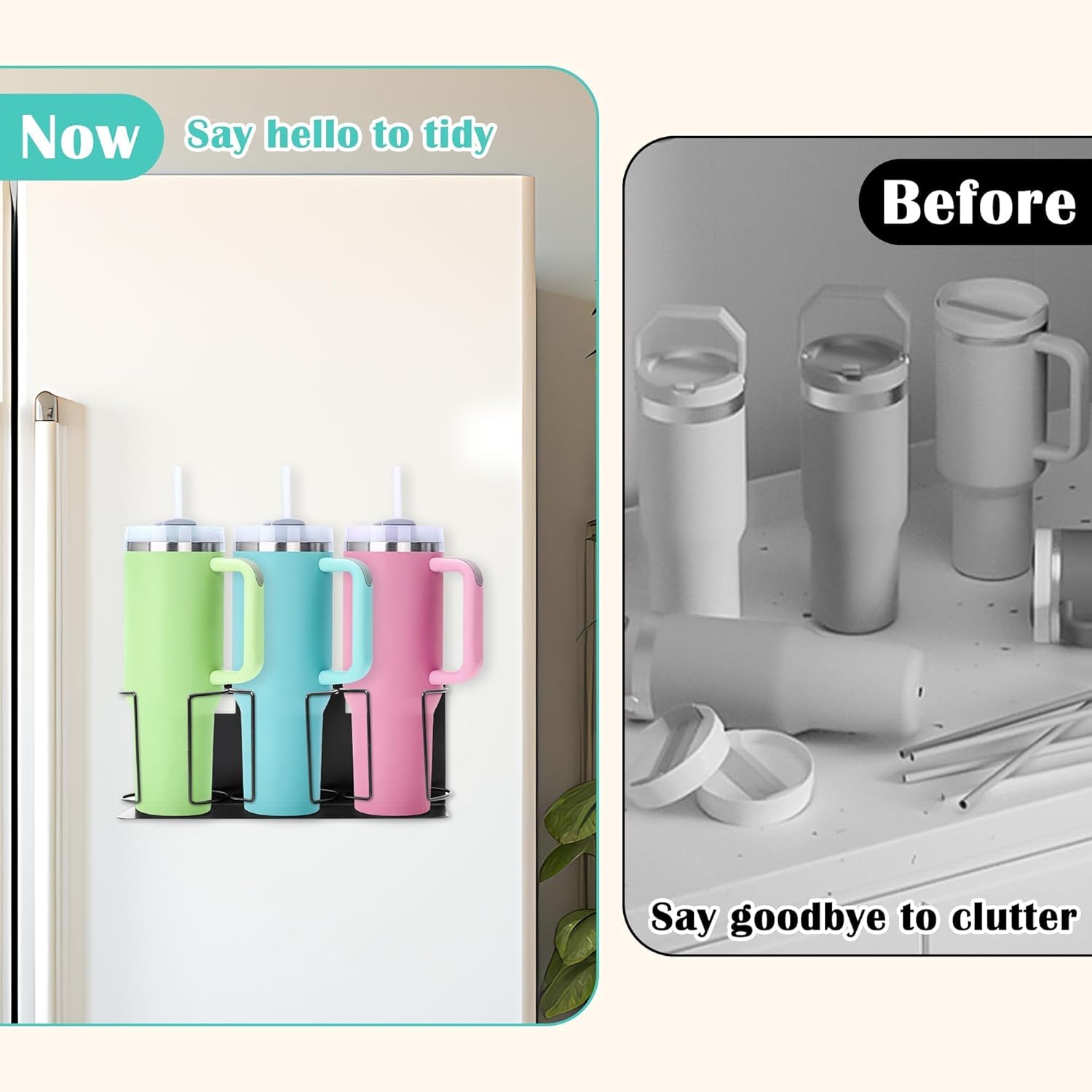 Magnetic Stanley Cup Holder for Fridge - 2 Packs Water Bottle Organizer for Stanley 30&40 oz Tumbler Stanley Cup Accessories for Kitchen Refrigerator Cabinet Metal Surface - Image 5