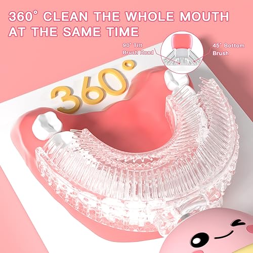 Miniatura 5 de JIANLEJIA Cepillo de dientes eléctrico en forma de U para niños pequeños con 5 cabezales de cepillo, cepillos de dientes ultrasónicos de dinosaurio