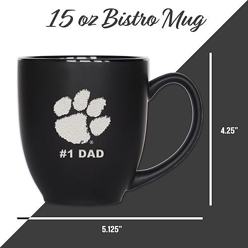 Miniatura 10 de Rico Industries NCAA #1 Dad - Taza bistró de cerámica negra mate grabada con láser, de 15 onzas, para bebidas calientes o frías