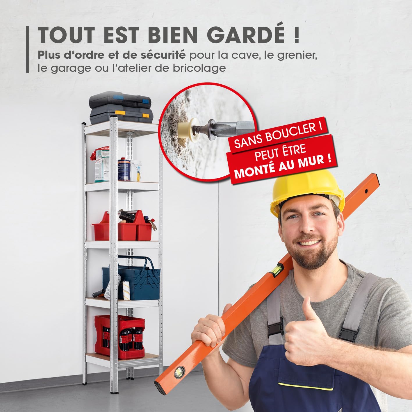 EASYmaxx Étagère pour Charges Lourdes 40 x 40 x 180 cm | Charge Maximale 875 kg et 175 kg par Niveau | Établi avec 5 Étagères Réglables | pour Cave, Garage, Salle