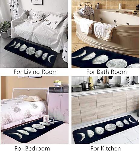 Miniatura 5 de MorroMorn Alfombra bohemia de moda en blanco y negro, antideslizante, lavable a máquina, absorbente de agua, 20 x 60 pulgadas (luna)
