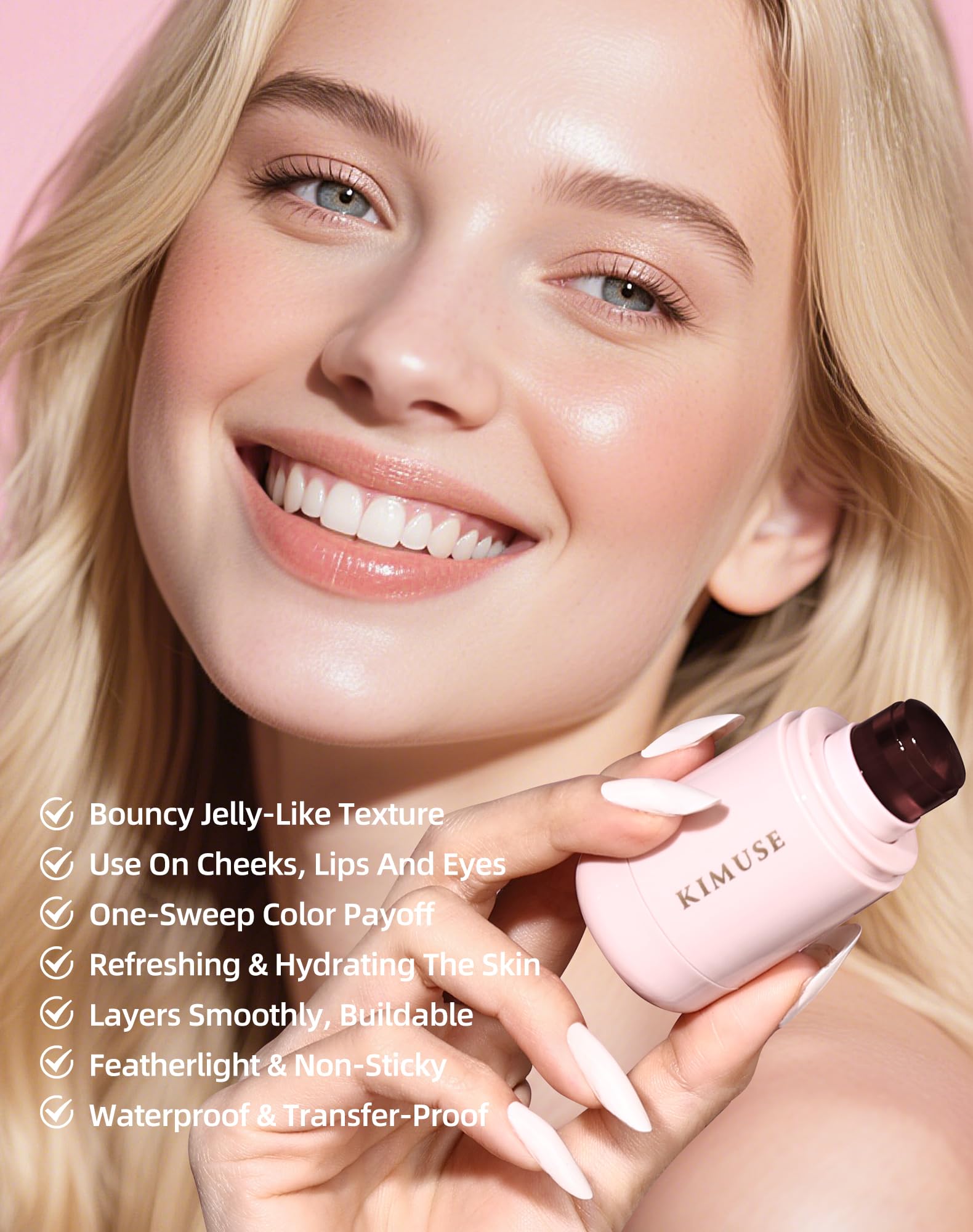 Tinte gelatina para mejillas y labios, rubor de acuarela, maquillaje multiusos, tinte para mejillas, labios y ojos, color ligero, transparente y construible, fórmula vegana, libre de crueldad 6