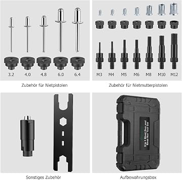 JiGiU Riveter Set 2 in 1 Rivet Nut Pliers Blind Rivet Pliers with 7 Type Metric Mandrels M3-M12 and 5 Rivet Heads 3.2-6.4 mm Includes 110 Rivet Nuts and 50 Pieces Blind Rivets Rivet Nut Tool Set (Blue)