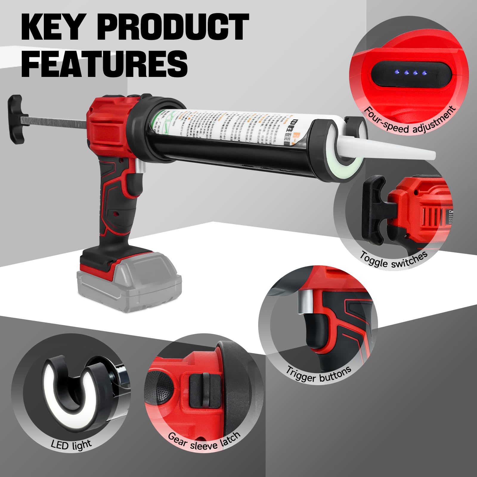 Pistolas de calafateo inalámbricas para batería Milwaukee de 18 V, pistolas adhesivas eléctricas de calafateo con luz LED de 450 lm y 4 velocidades ajustables, 10 onzas/300 ml para sellado de llenado