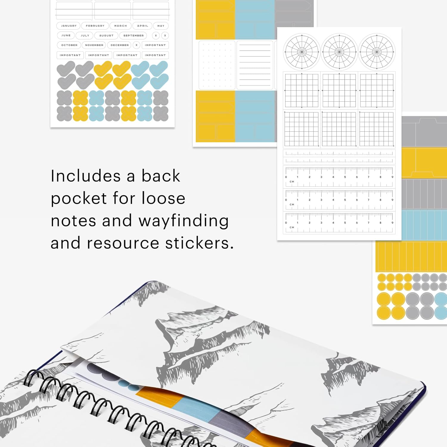 Stone Weatherproof Journal Gardening Notebook – A5 Ring-Bound, Vegan Leather Cover, Waterproof Paper, 128 Pages Half Grid & Dot Grid, Garden Planner with Plant-Spacing Resources (Navy Blue)