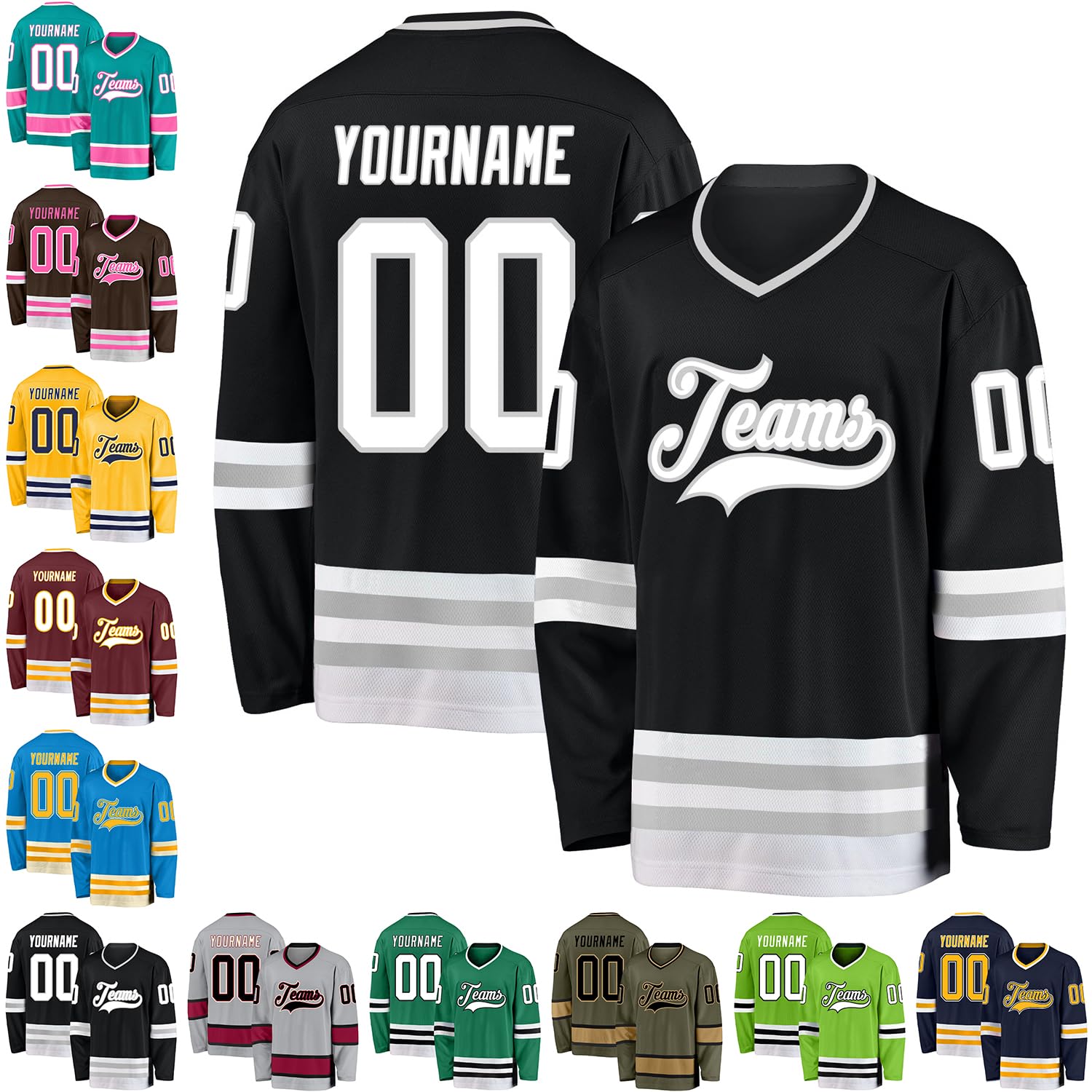 Custom Black White-Gray Hockey Jersey Personalized Sports Hockey Jersey for Men Women Youth