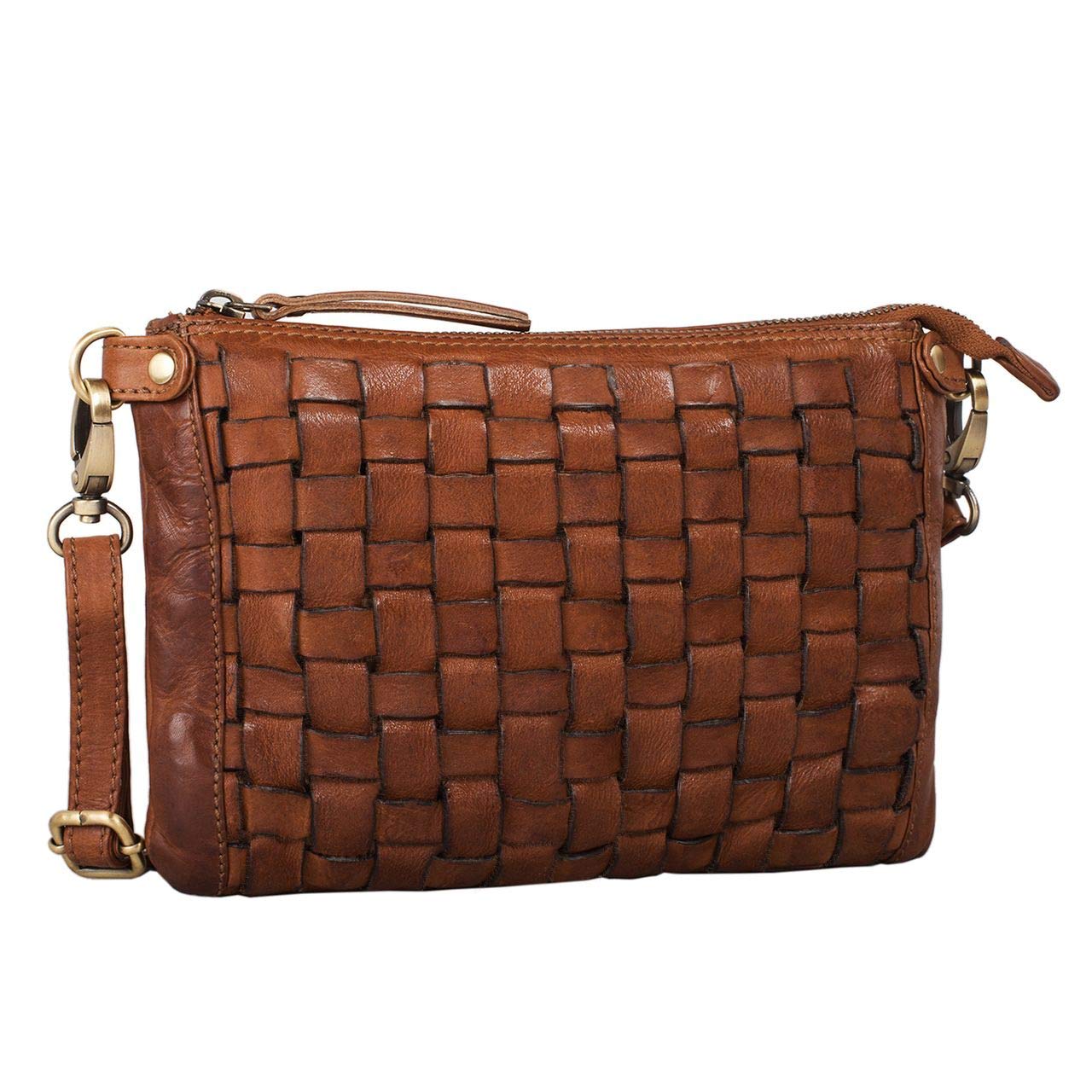 STILORD Jana Leder-Handtasche Damen Vintage klein Umhängetasche Clutch Elegante Abendtasche Ausgehtasche Partytasche geflochtene Freizeittasche echtes Rindsleder Farbe:Ocker - braun