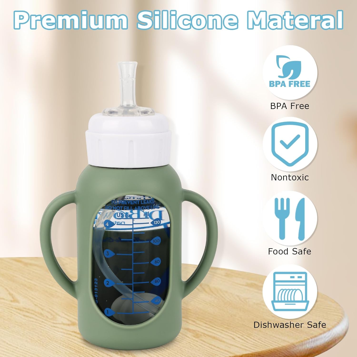 Straw Cup Conversion Kit with Silicone Sleeves for Dr. Brown's Narrow Glass Baby Bottle 4oz,Anti Breakage Baby Bottles Replacement Kit with Handle and Soft Straw Top,6m+,Set of 4 - Image 8