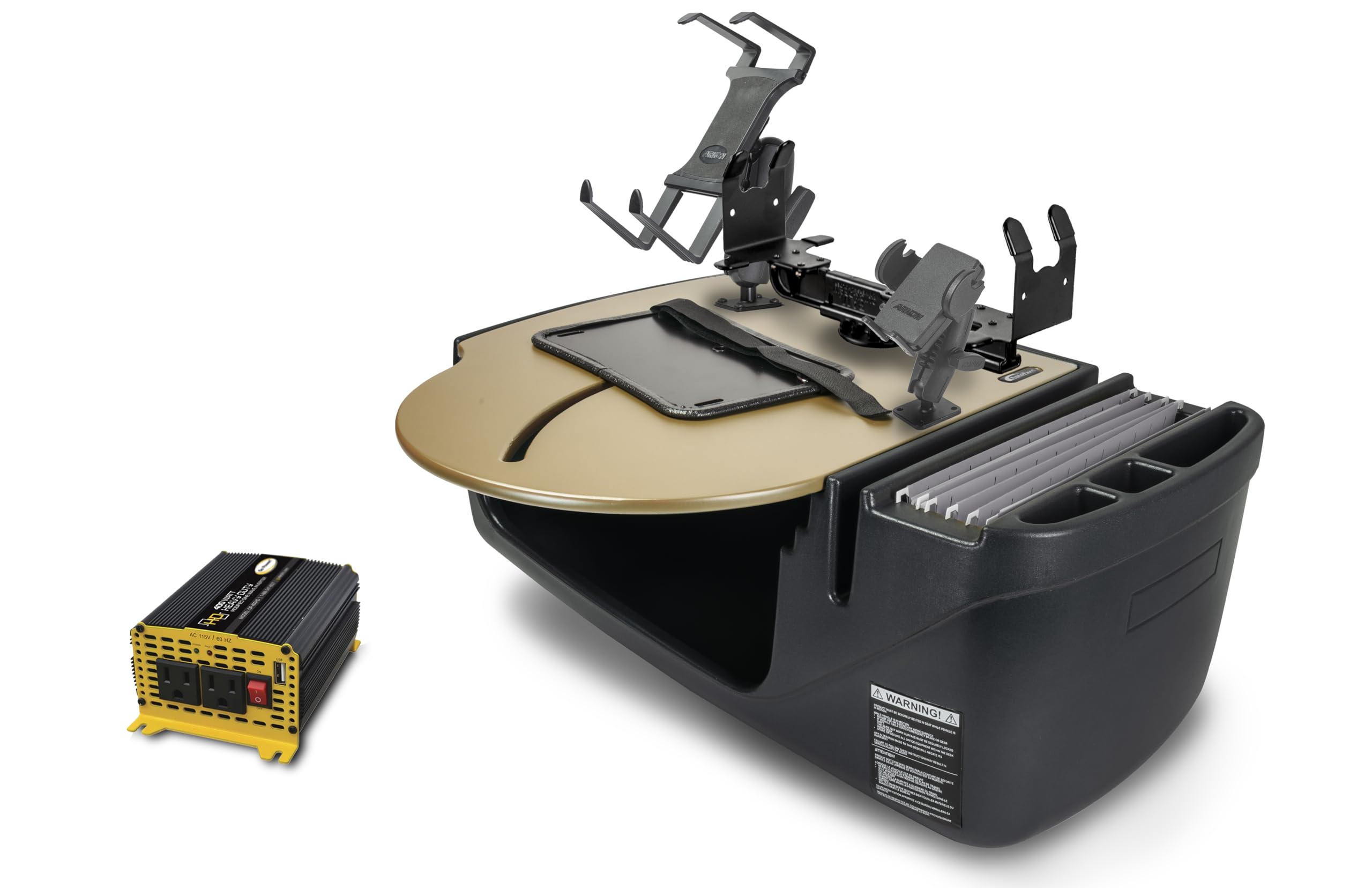 AutoExec Roadmaster - Scrivania da Auto per postazione di Lavoro e Ufficio Mobile, Modello Mojave, con invertitore di Potenza da 400 Watt, Supporto per Telefono, Supporto Tablet e Supporto per