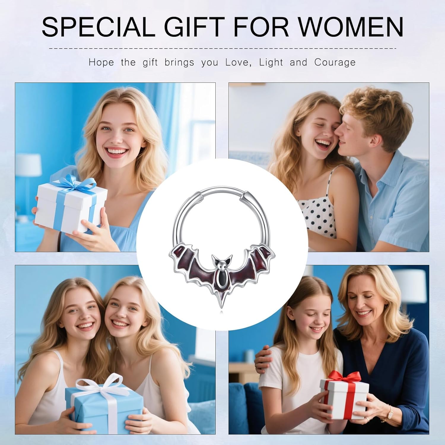 Bat Septum Ring 16G 925 Sterling Silver Halloween Goth Septum Ring Nose Hoop Piercing Jewelry Gifts for Women - Image 5