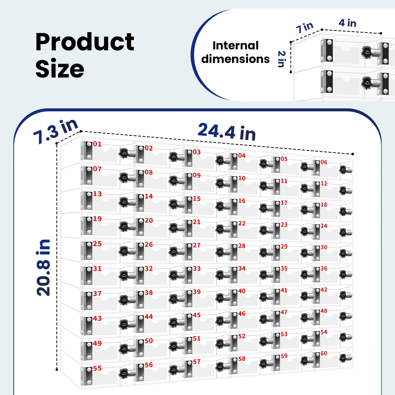 DEFNES 60 Slot New Acrylic Phone Storage Cabinet, Transparent Acrylic Phone Storage Cabinet, Wall Mounted, with Door Lock and Key, Suitable for Offices, Schools, classrooms, and Factories