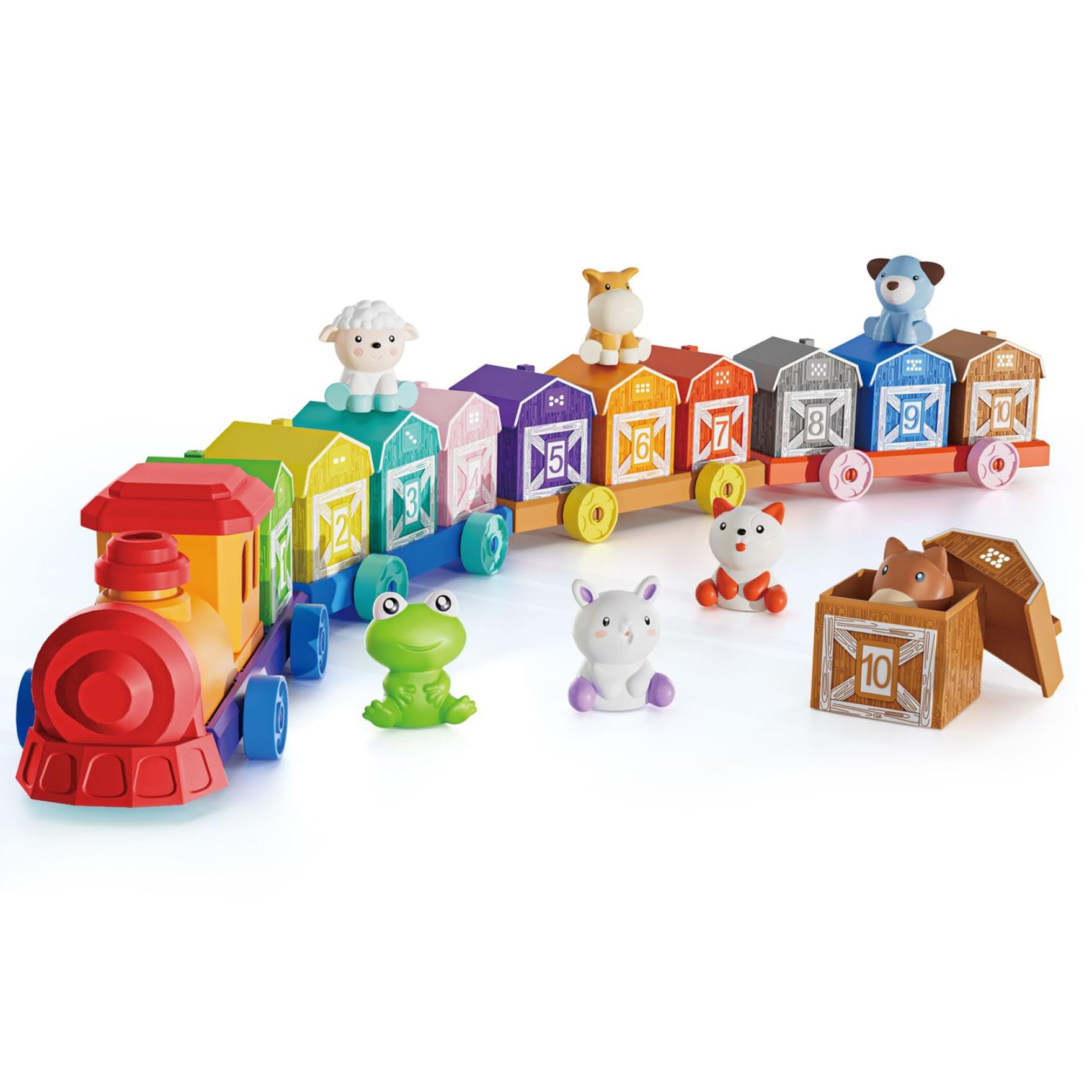 Set di trenini per Bambini attività di conteggio, Abbinamento e ordinamento Trenino per Bambini con Animali da Fattoria Marionette da Dito Giocattoli Montessori per