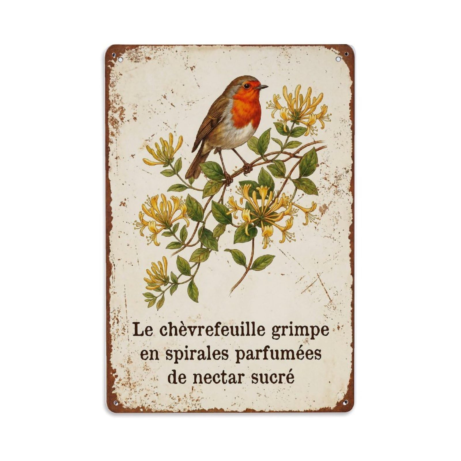 Fqnyr Style Robin Bird Garden Quote Honeysuckle Sweet Metal Tin Sign Plaque Wall Decor For Cafe, Club Bar, Office, Home Garden Metal Poster 8X12inch