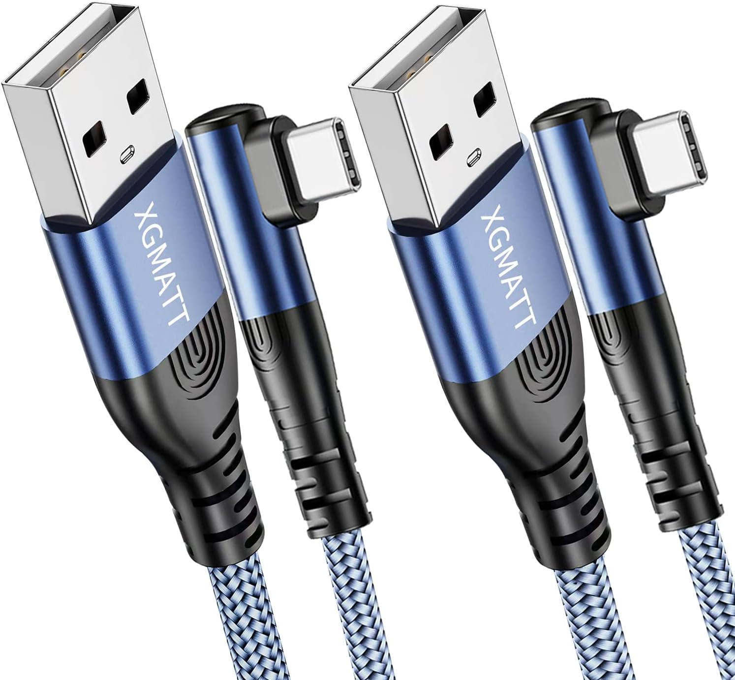 2Pack 1M Blue USB C Charger Cable, Right Angle Nylon Braided Type C Cable for Samsung S21 S10 S9, Note 10, Huawei, Sony Xperia, LG