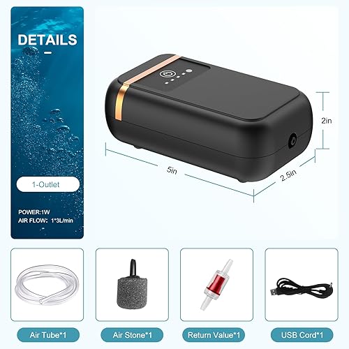 Miniatura 3 de Bomba de aire para acuario, recargable y portátil, bomba aireadora de peces, funciona con pilas de litio, bomba de aire con piedras de aire, bomba