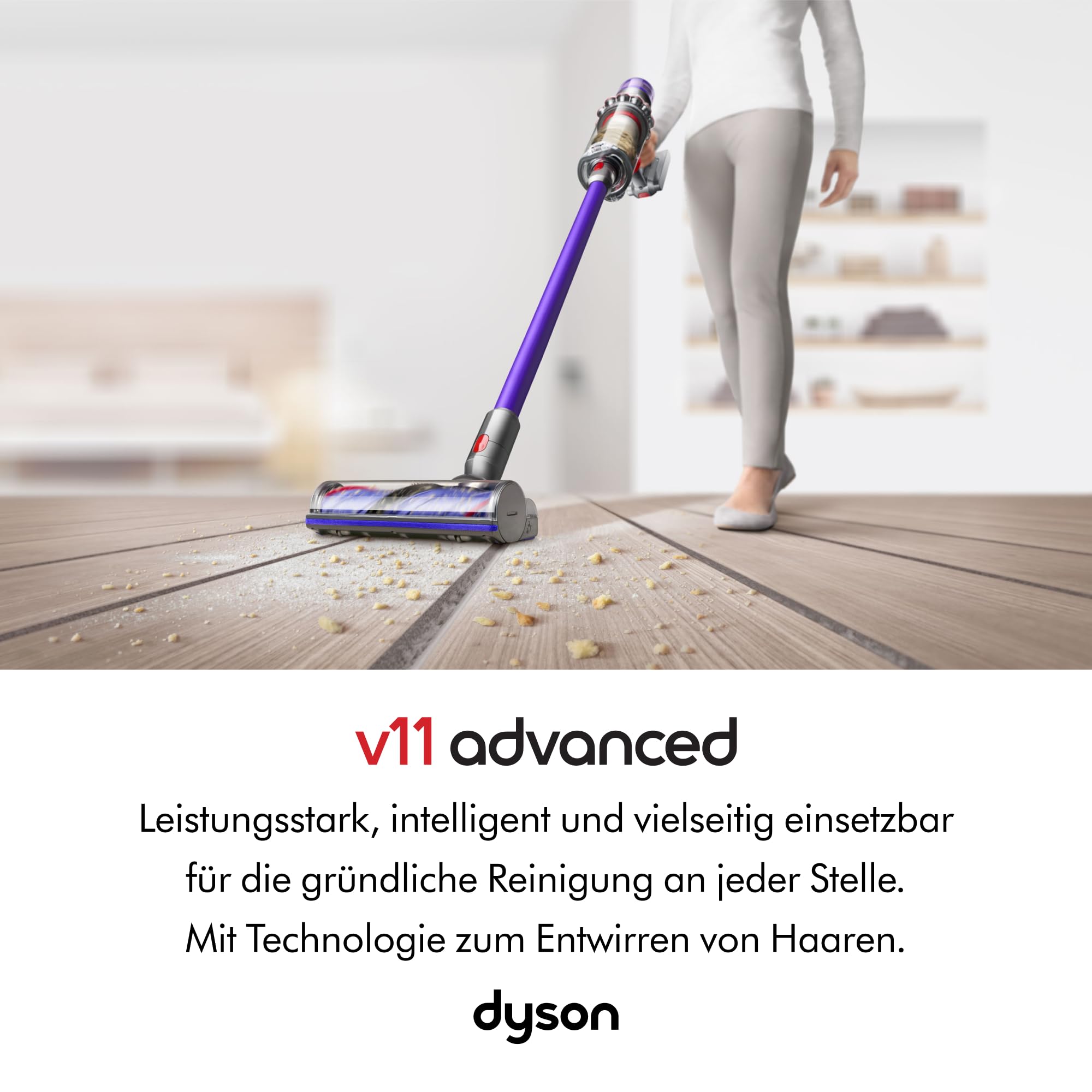 Dyson V11™ Advanced Kabelloser Staubsauger, 200 Airwatt, 60 Minuten Laufzeit, Haarentwirrungstechnologie, Hand- und Bodenstaubsauger (Nickel/Violett)